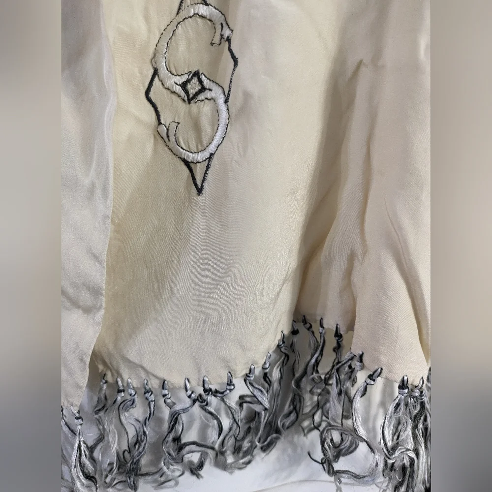 Vintage 30's Monogrammed Opera Scarf "S" /  Victorian Black lace Velvet Scarf - Picture 6 of 8